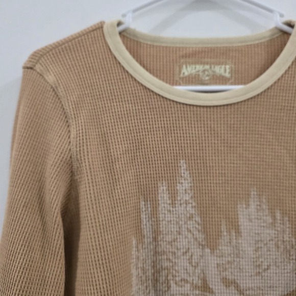 American Eagle Womens Thermal Top Size XL Beige Scenic Ski Forest Outdoor Layer - Picture 2 of 7